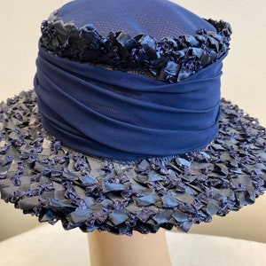 Navy Blue Woven Straw Summer Hat image 3