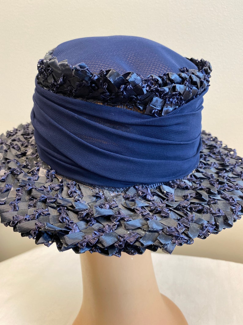 Navy Blue Woven Straw Summer Hat image 3