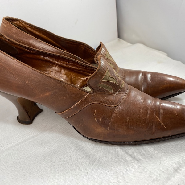 Brown Leather Laird Schober 1910-1920 Pumps Size 7