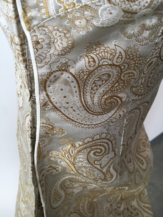 Chinese Cheongsam Satin Silk Beige and Gold Paisl… - image 5