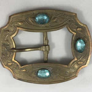 Edwardian Belt Buckle With Blue Glass Stones
