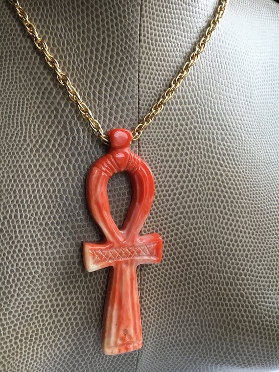 Kenneth J. Lane Orange Ankh Necklace - image 4