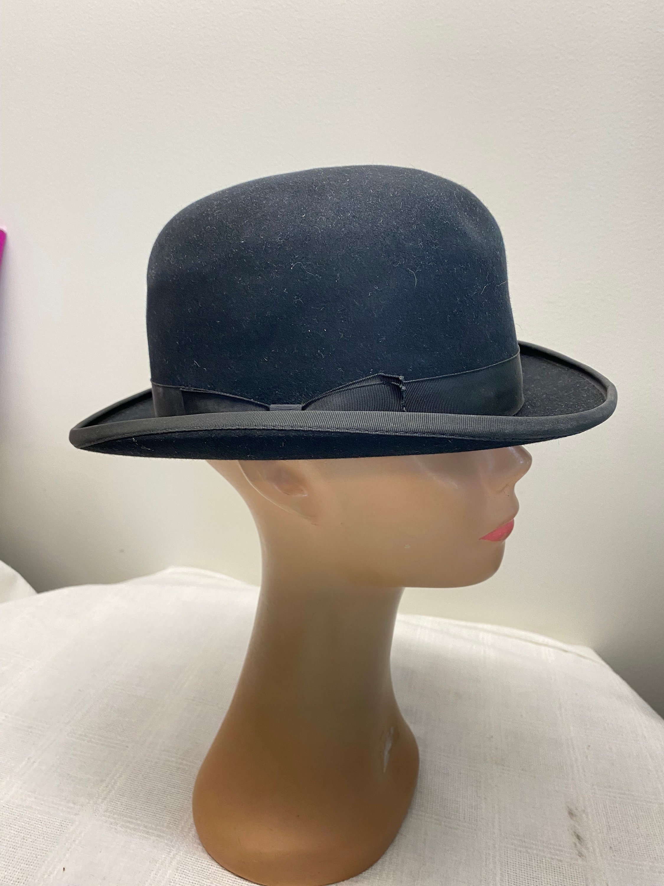 Chapeau Derby Bowler Vintage – Hard Crown 7-3/8 Ou 7-1/2 – Chasse, Selle