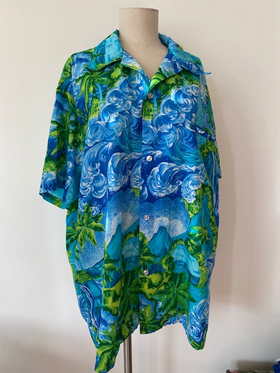 Kolekole Nylon Hawaiian Shirt Blue Hawaiian Luau … - image 1