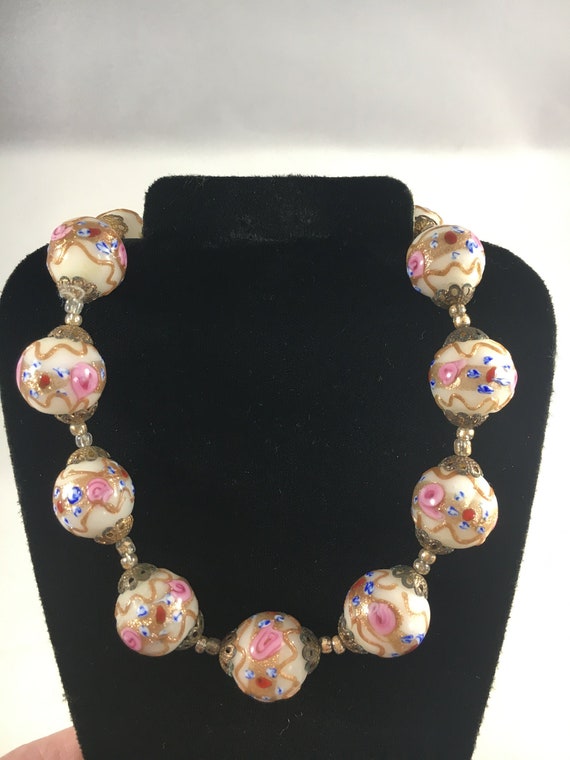 Venetian Murano Hand Painted Glass Bead Choker