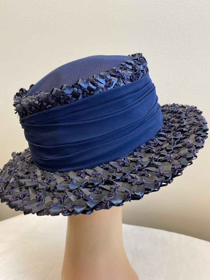 Navy Blue Woven Straw Summer Hat image 5