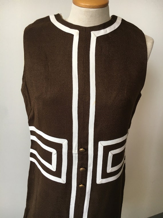 Brown And White Woven Shift Dress