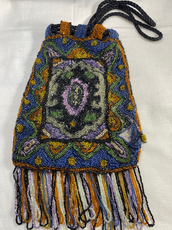 Beautiful Beaded 1900's Hand Bag Wristlet With Fri