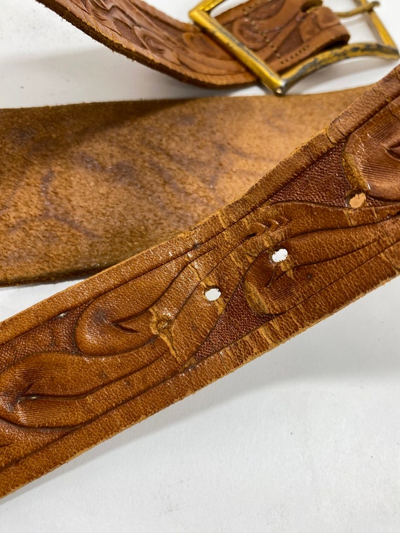 Hand Tooled Vintage Leather Belt - image 10