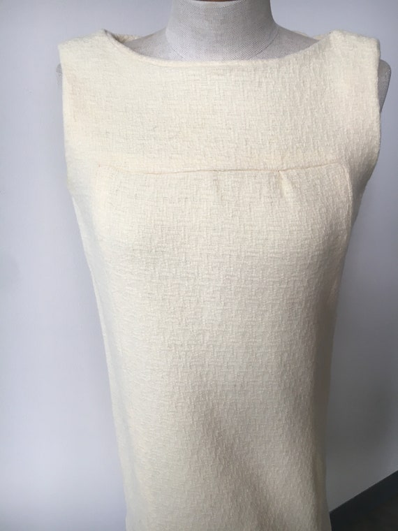 Cream Wool 1960's Shift Dress Size XS - image 2