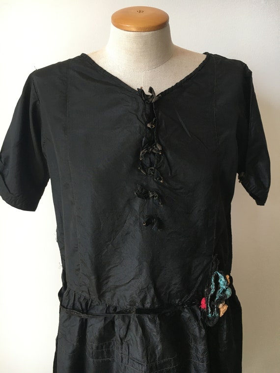 1930's Black Satin Dress Large Size Vintage