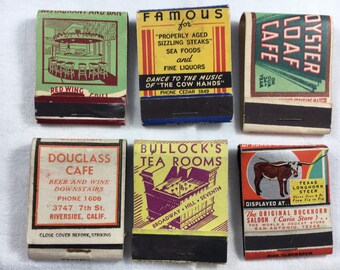 6 Restaurant Vintage Matchbooks