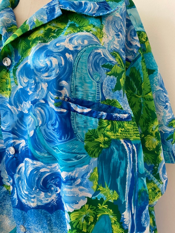 Kolekole Nylon Hawaiian Shirt Blue Hawaiian Luau … - image 4
