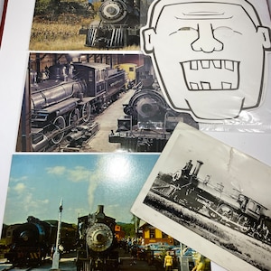 Cartões postais e fotos do Museu Ferroviário - Panfletos do Norte de Burlington e lote de cadernos Sante fe