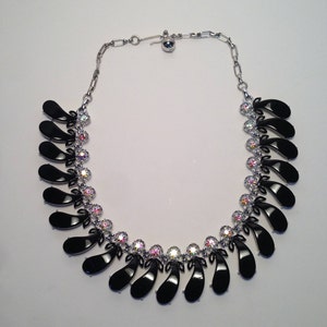 Black Thermoset and Aurora Borealis Rhinestone Necklace