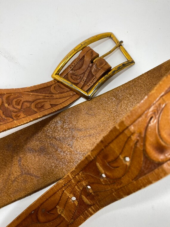 Hand Tooled Vintage Leather Belt - image 3