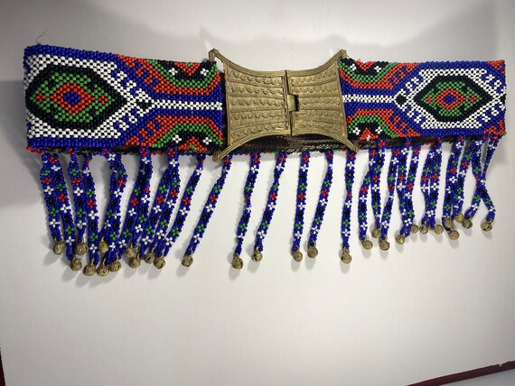 Tribal Beaded Belt With Brass Buckle and Hanging Bells Belly 