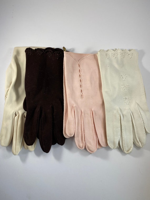 Vintage Gloves Lot Of 4 Brown White Beige And Pink