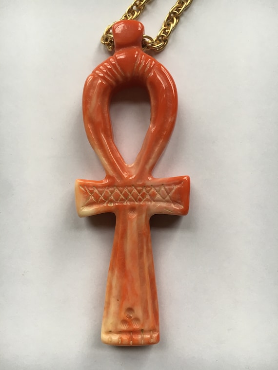 Kenneth J. Lane Orange Ankh Necklace