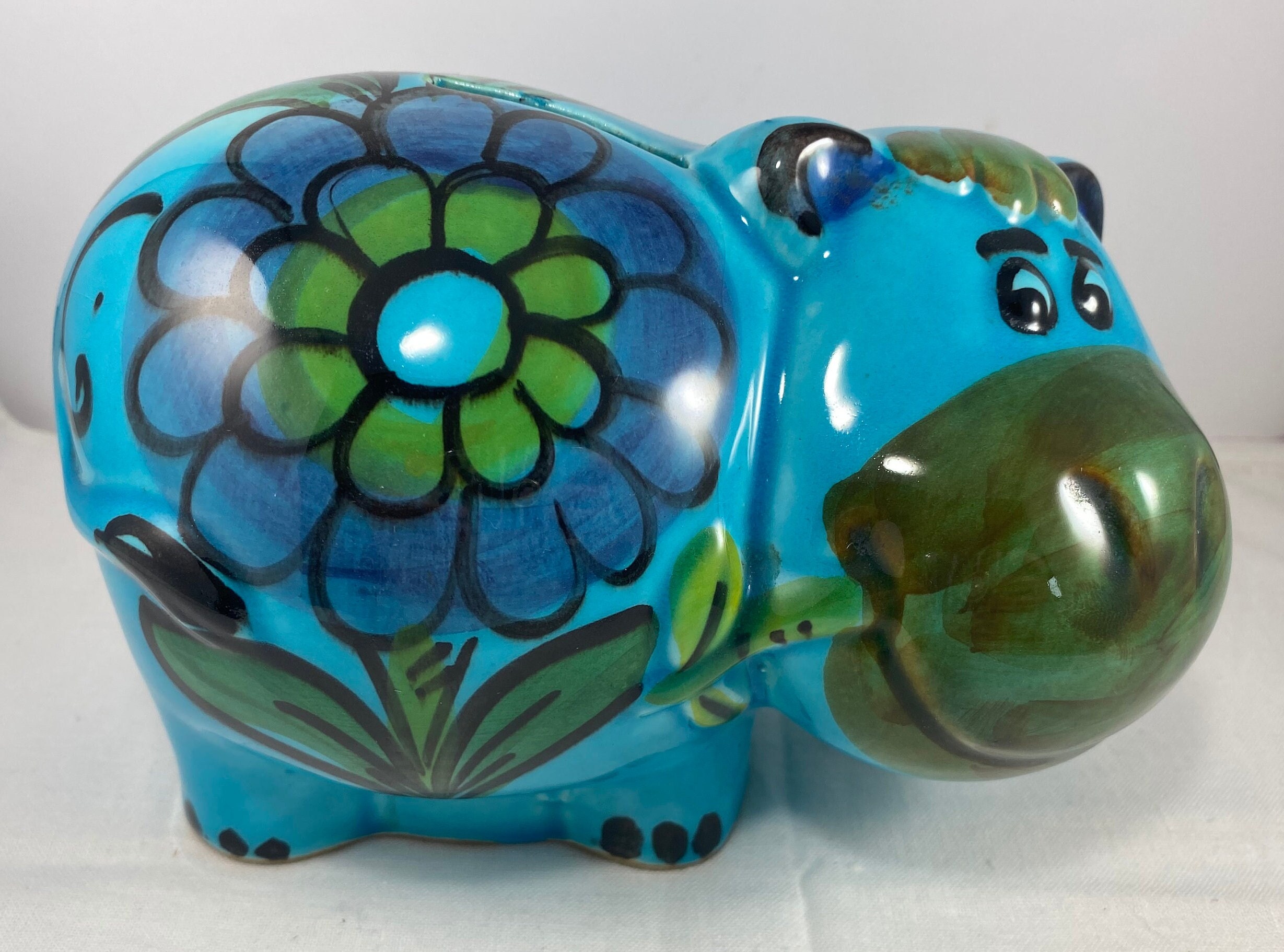 昭和レトロ ゼンマイ式貯金箱 ブリキ製「HAPPY HIPPO BANK」カバ 貯金