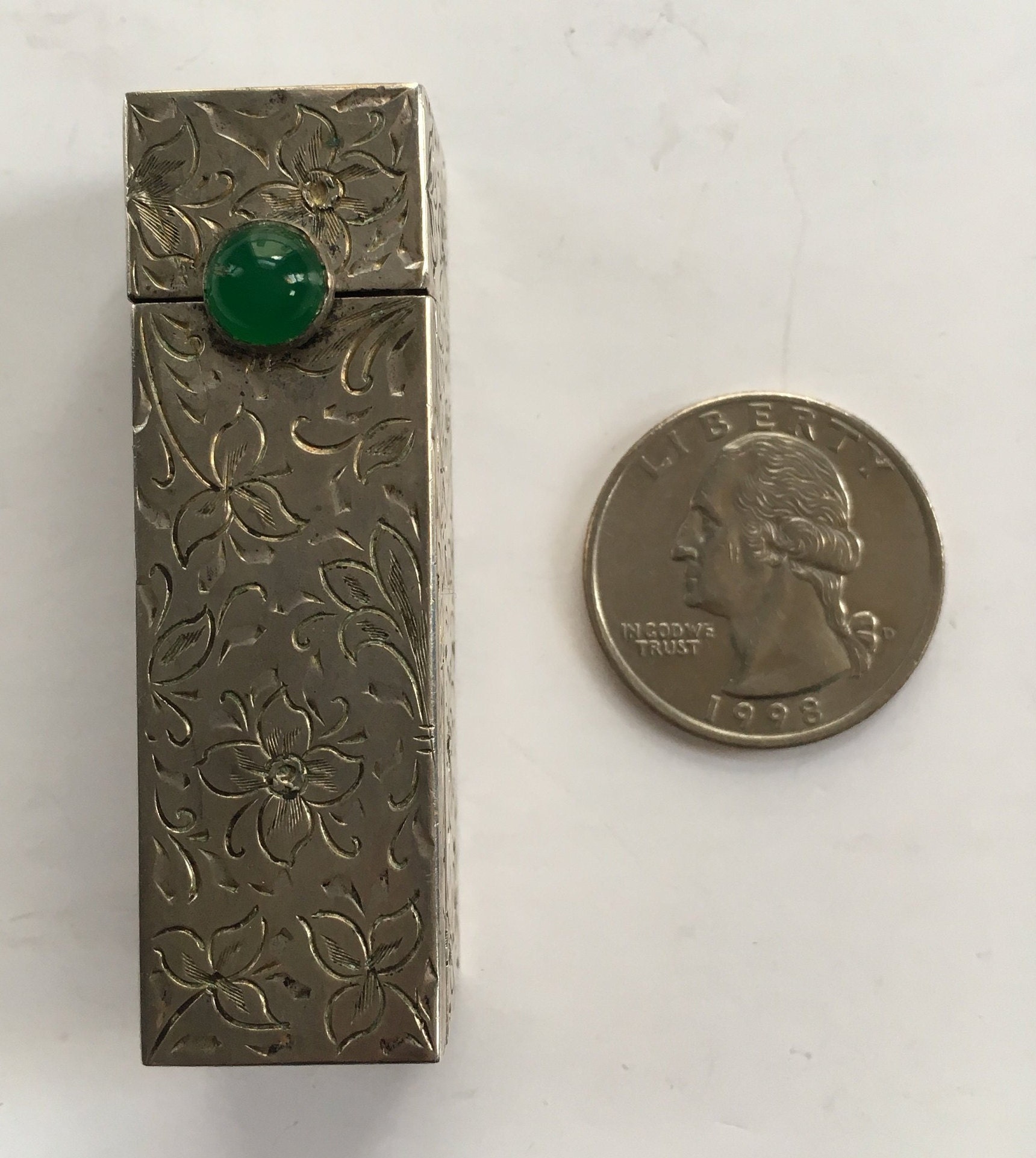 Silver 800 Vintage Engraved Lipstick Holder With Mirror Etsy