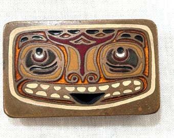 Pacific Northwest Coast Indigenous Bear Enameled Belt Buckle