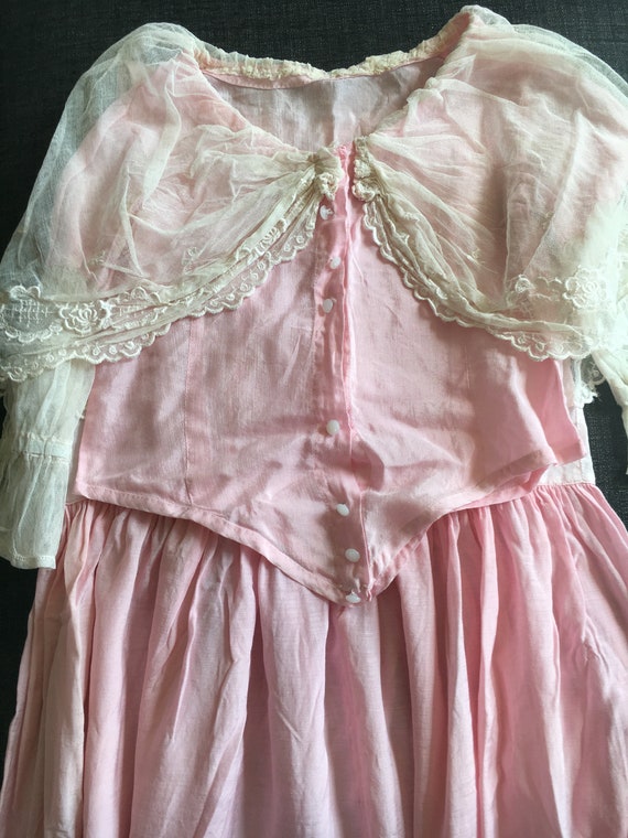 Girls Pink Victorian Edwardian Day Dress With Lace
