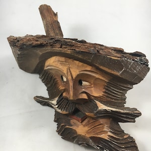 Rustic Folk Art Carved Wood Face Mountain Man