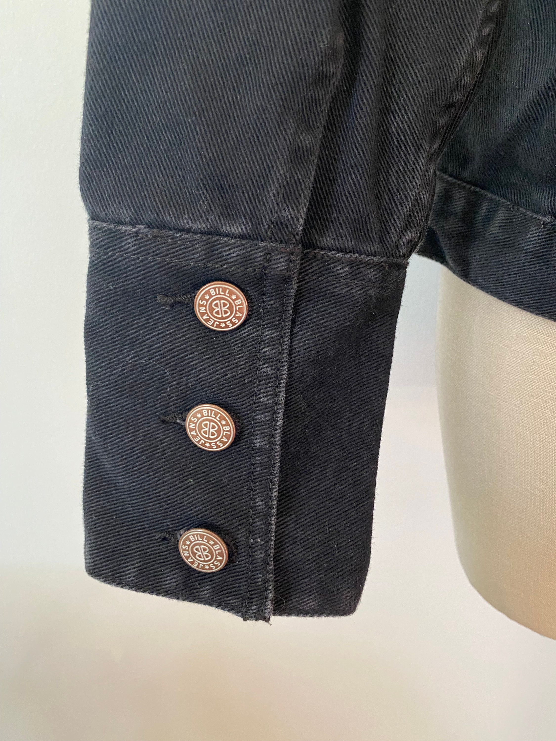 Bill Blass Vintage Black Denim Zippered Painted Jean Jacket