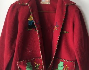 Mexicana Child's Red Wool Tourist Souvenir Jacket