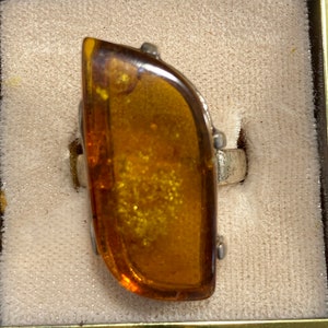 Amber And Sterling Silver Ring Size 7