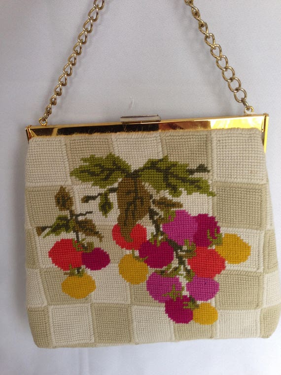 Grape Motif Tapestry Handbag