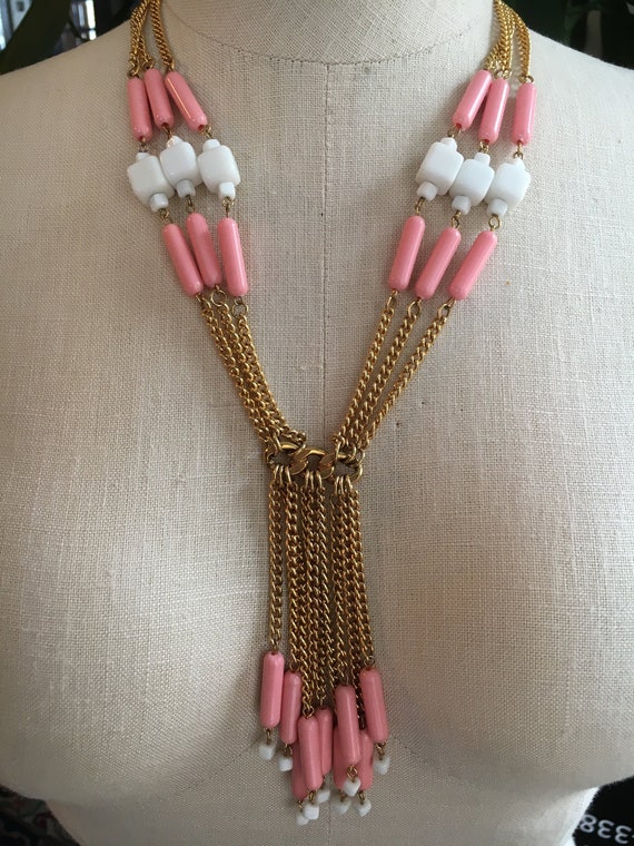 Vintage Pink White And Gold Mod Necklace
