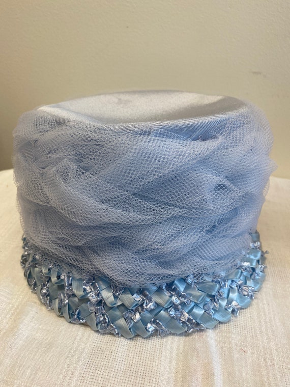 Light Blue Raffia With Netting Bucket Summer Hat - Gem