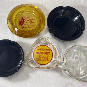 Flamingo Hilton  Golden Nugget Carson City Nugget The Colony Las Vegas Black Glass Ashtray Old Las Vegas