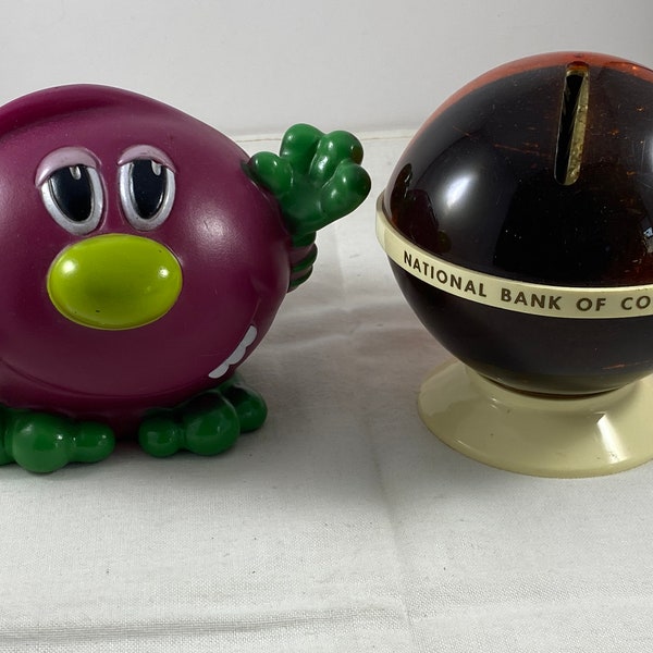 Moola Moola And The Money Minders Plastic Piggy Bank and National Bank Of Commerce  Mankato Globe bank