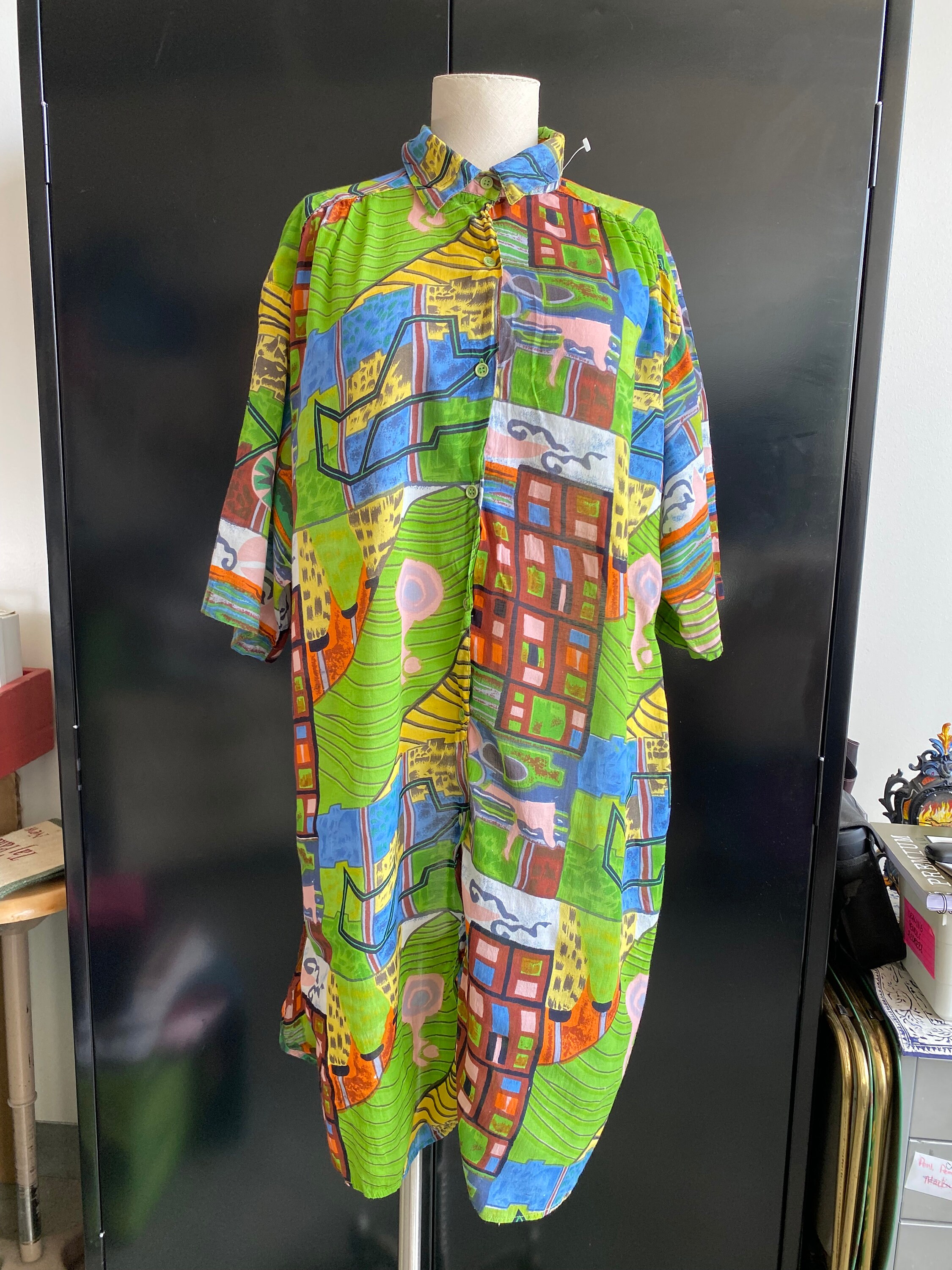 Vintage Psychedelic Pattern Rayon Shirt Medium 90's Abstract