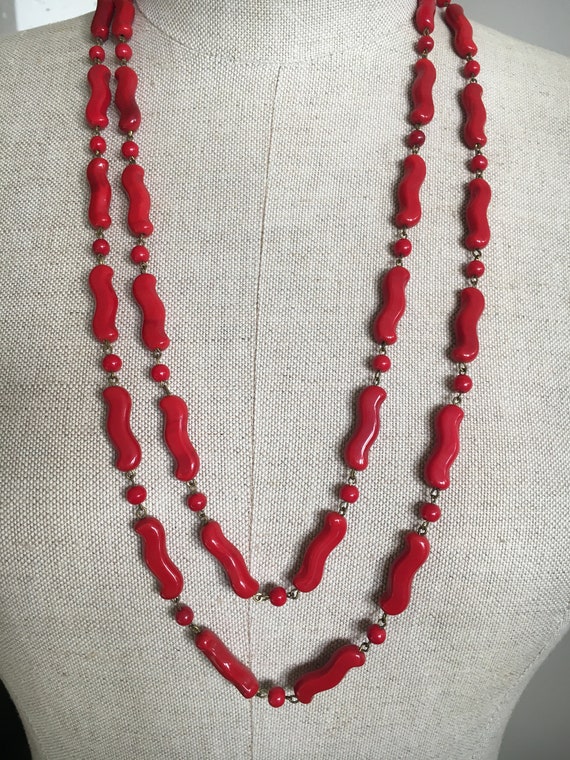 Vintage 1930's Long Red Glass Beaded Necklace - image 6