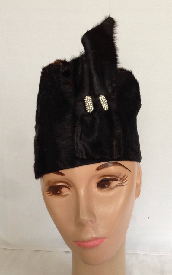 1920's  Black Fur Cloche Flapper Hat