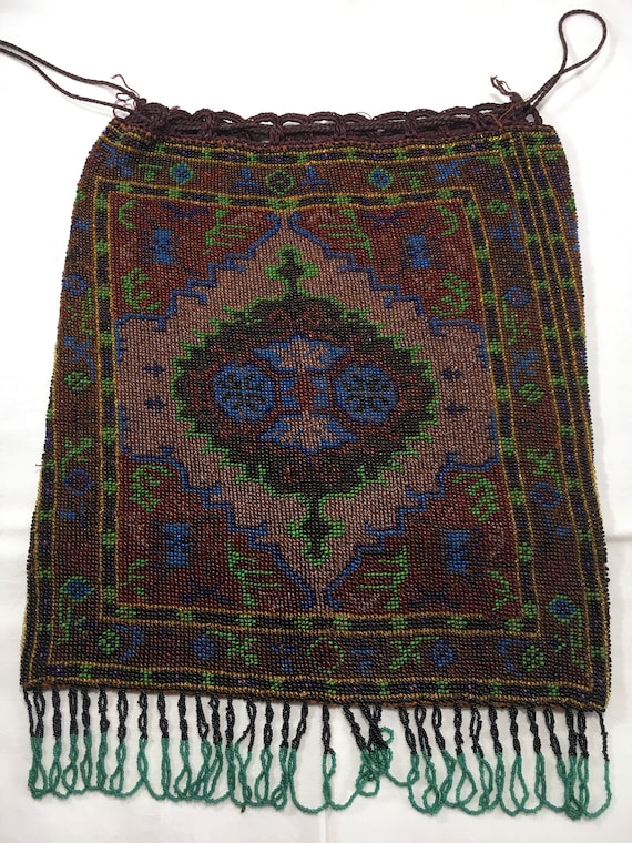 Micro Beaded Crochet Fringed Drawstring Handbag