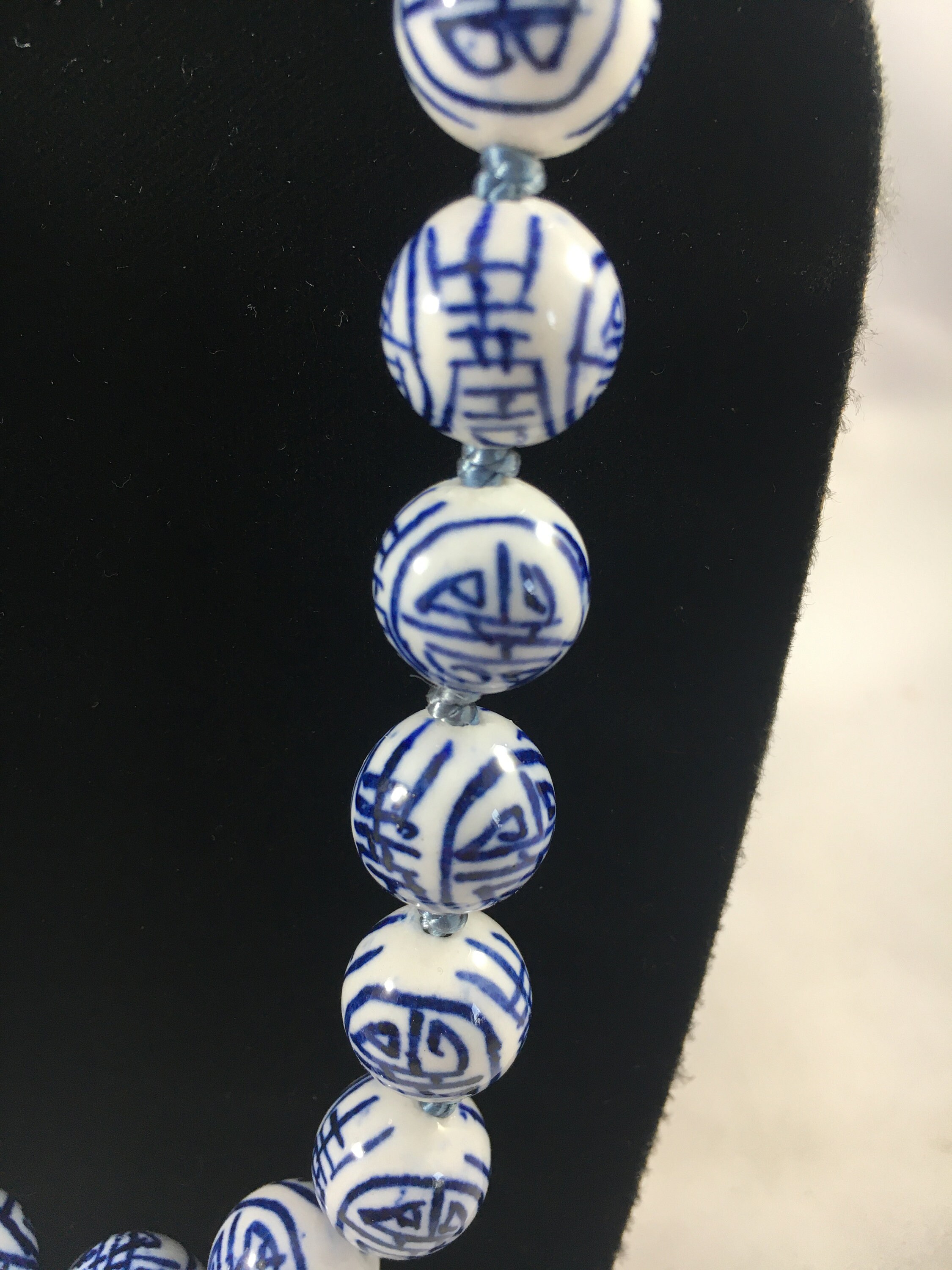 中国磁器の青と白の長寿ネックレス - Etsy 日本