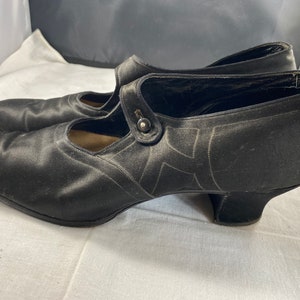 Black Satin And Leather Victorian Shoes