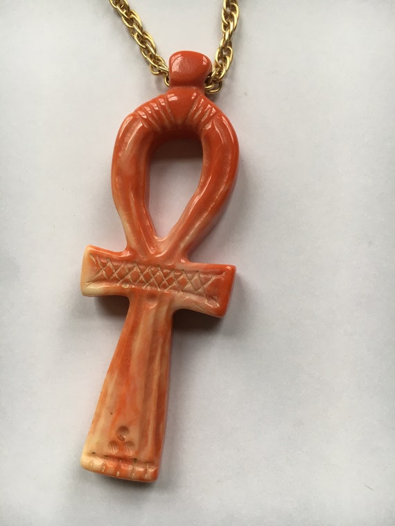 Kenneth J. Lane Orange Ankh Necklace - image 5