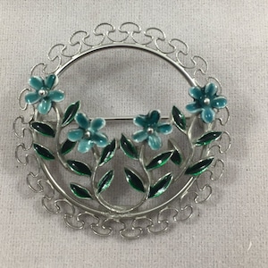 Beau Sterling Silver Enamel Floral Brooch