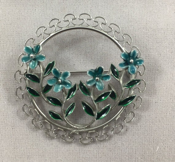 Beau Sterling Silver Enamel Floral Brooch