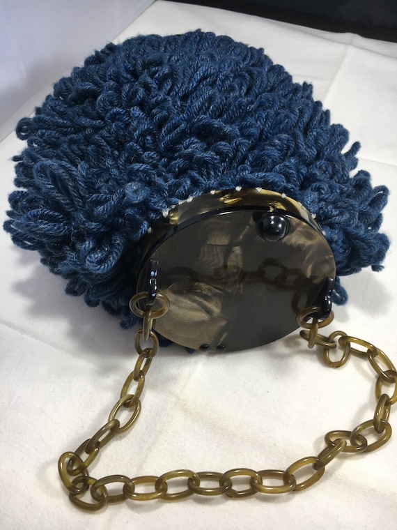 Blue Knit Retacule Pouch handbag