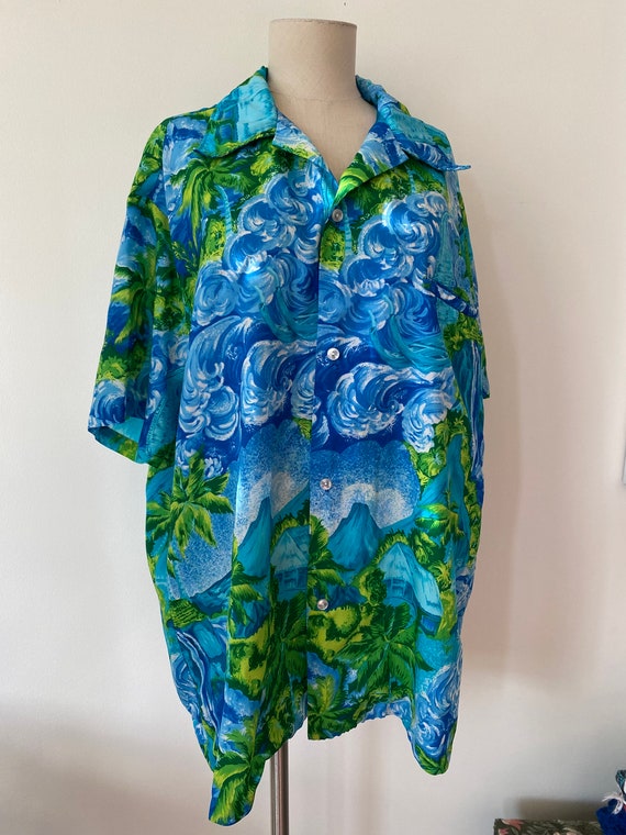 Kolekole Nylon Hawaiian Shirt Blue Hawaiian Luau … - image 2