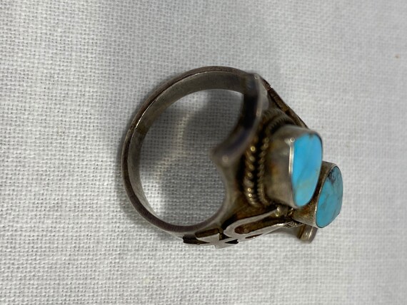 Nepalese Sterling Turquoise Saddle Ring Trident R… - image 4