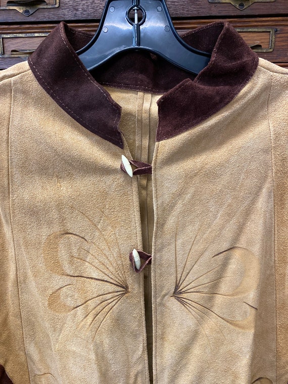 Aztec Pyrography Leather Poncho