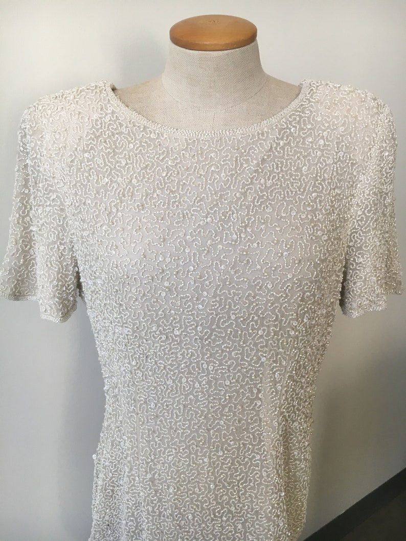 Elegant White Beaded Evening Dress